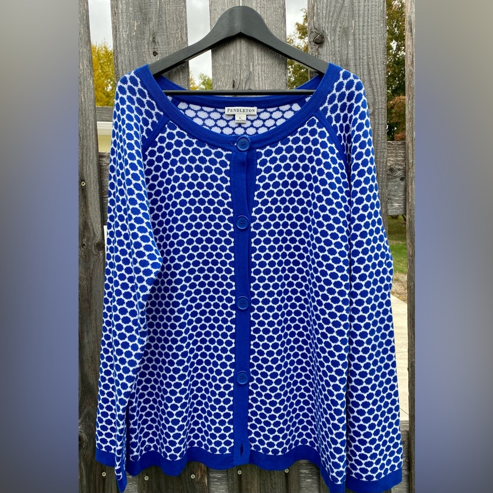 Pendleton Royal Blue and White Geometric Cardigan